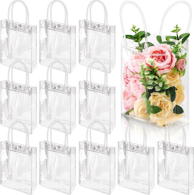 12 transparente Geschenktüten aus Kunststoff mit Griff, wiederverwendbare Geschenkverpackungs-Tragetaschen für Partys und Hochzeiten - Bild 1