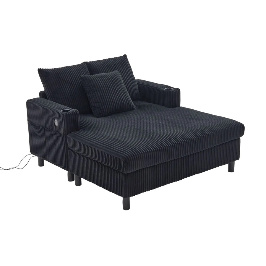 PXloue Schlafsessel Relaxsessel aus Corduroy mit LED, USB-Anschluss und Getränkehalter in Schwarz, B/T/H: 142 x 85 x 43 cm - Bild 2
