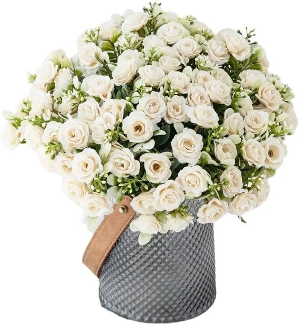 ZQCY Mehrkopf-Seidenrosen als künstliche Blumen in Pink und Weiß für Dekorationen und Brautsträuße - Bild 1