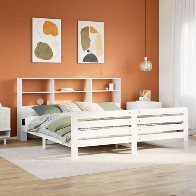Massivholzbett Vidaxl aus Kiefernholz in Weiß, B/T/H: 180 x 200 cm (ohne Matratze) - Bild 1