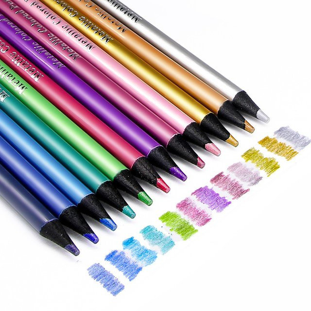 12er Set metallische Buntstifte in Multicolour zum Zeichnen und Skizzieren für Erwachsene - Bild 1