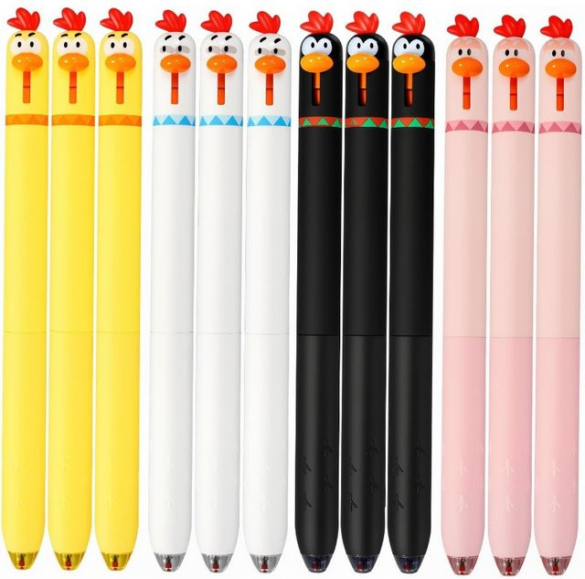 12 Stück Fun Chicken Dehnbarer Kugelschreiber mit süßem Pressdesign, 0,5 mm Spitze, Mehrfarbig - Bild 1