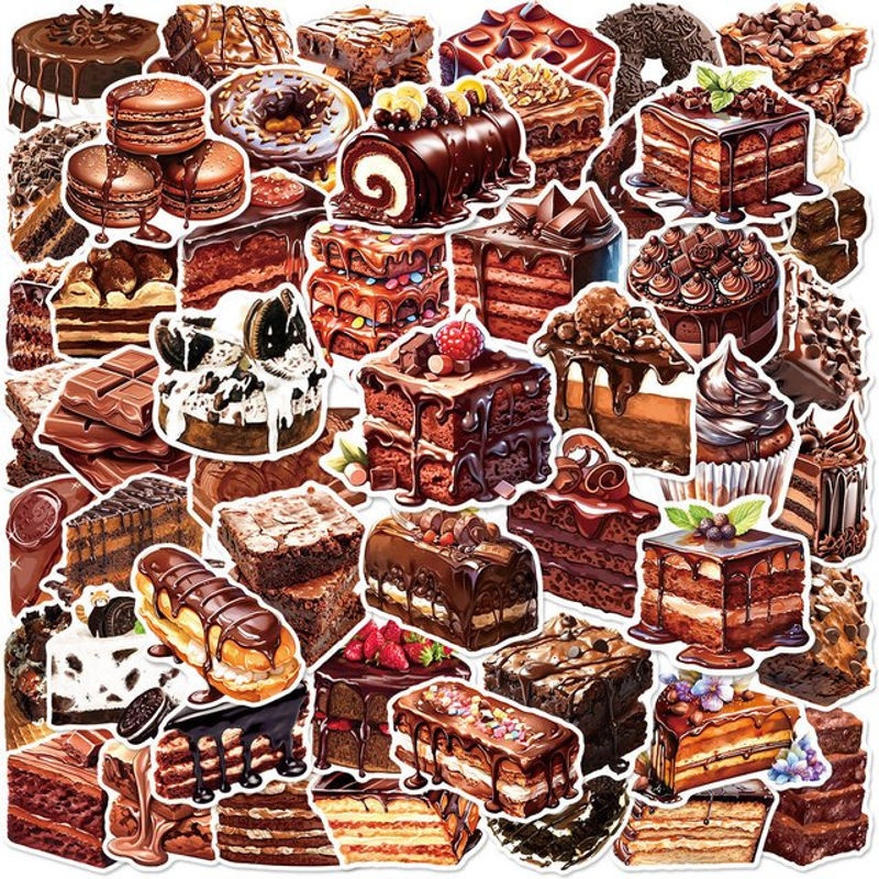 50 Stück wasserfeste Schokoladenkuchen-Dessert-Graffiti-Aufkleber in Mehrfarbig zur Dekoration von Wasserbechern, Lunchboxen und Kühlschränken - Bild 1