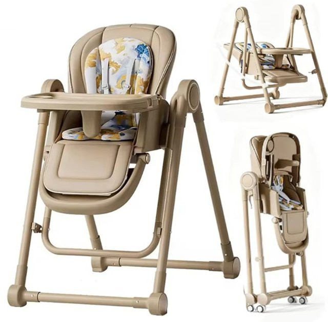 Vremota 2-in-1 Baby-Hochstuhl faltbar als Ess- und Spielstuhl mit Essteller in Grau oder Beige - Bild 1