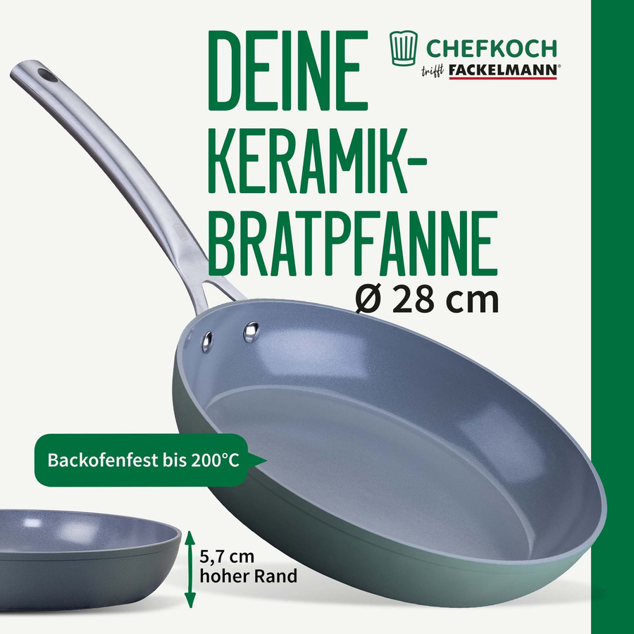 Fackelmann Bratpfanne Stuttgart mit keramischer Antihaft-Besch coating in Grau und Grün, Durchmesser: 28 cm - Bild 3