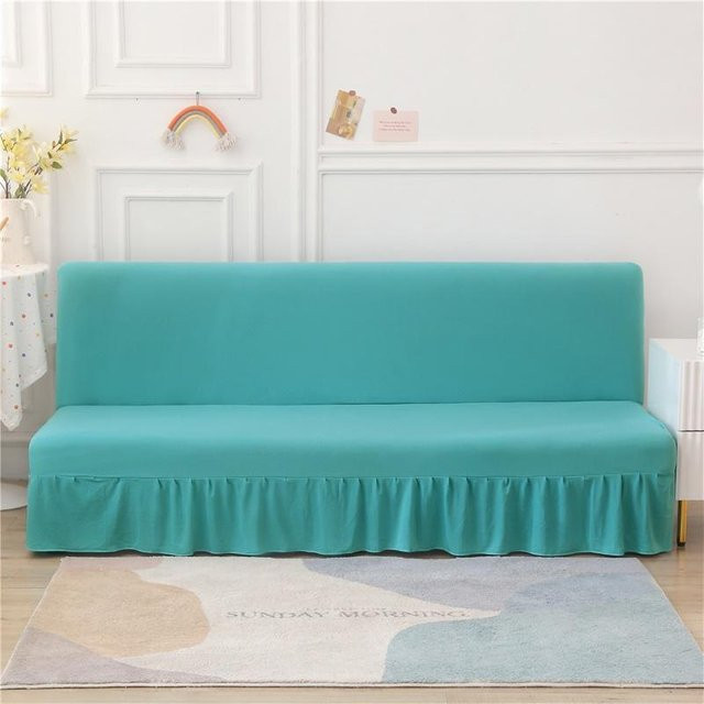 Elastischer Sofabezug mit Volant ohne Armlehnen in Blau für dein Sofa und Wohnzimmer - Bild 1