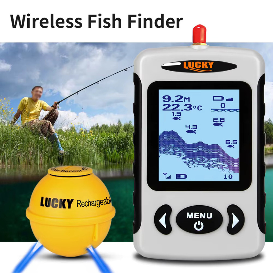 Tragbarer professioneller Echolot mit Bluetooth und Punktmatrix, kabelloser Sonar-Fischfinder und Angelsondendetektor in Gold - Bild 3