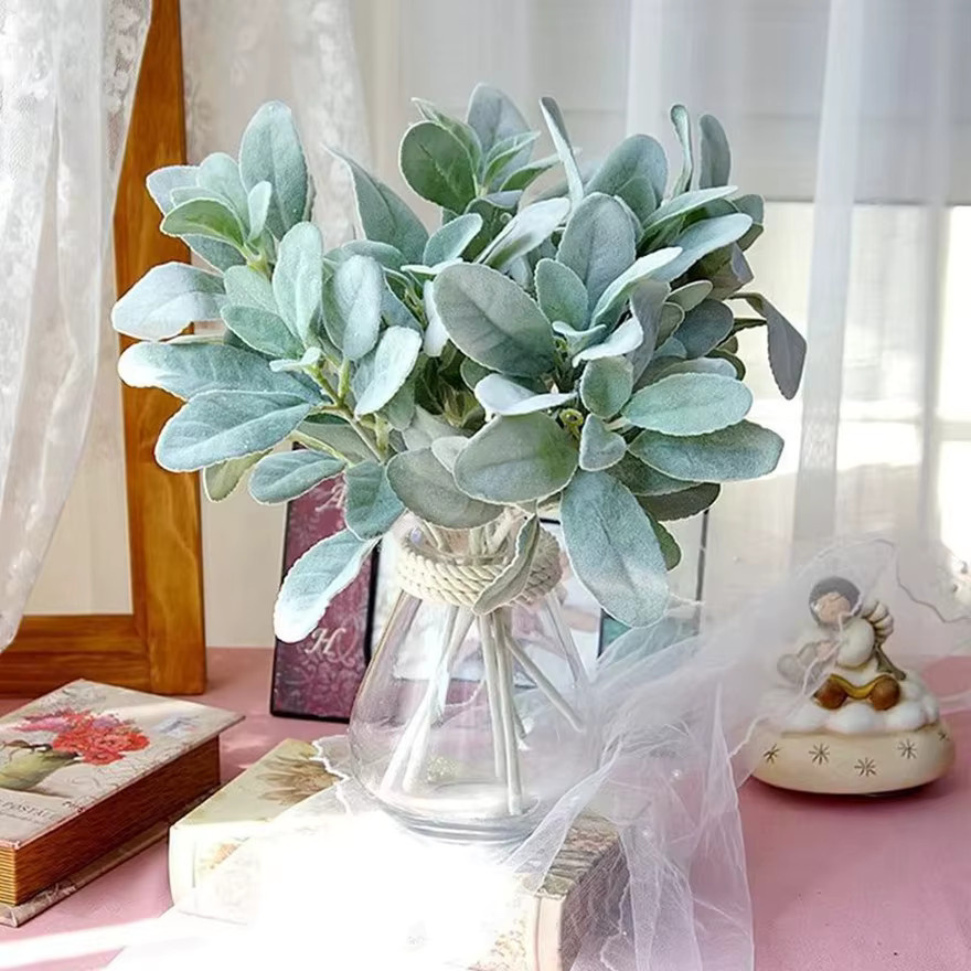 XIAOYINMO Künstliche Samtpflanzen mit Hasenohren und Gras in Grün als Tischdekoration für Hochzeit und Valentinstag - Bild 2