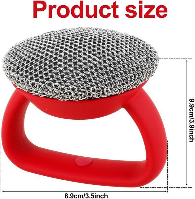 Yiran Furniture Gusseisen Reinigungsbürste mit Griff aus Metall für Pfannen und Töpfe, 2er-Set, Rot - Bild 1