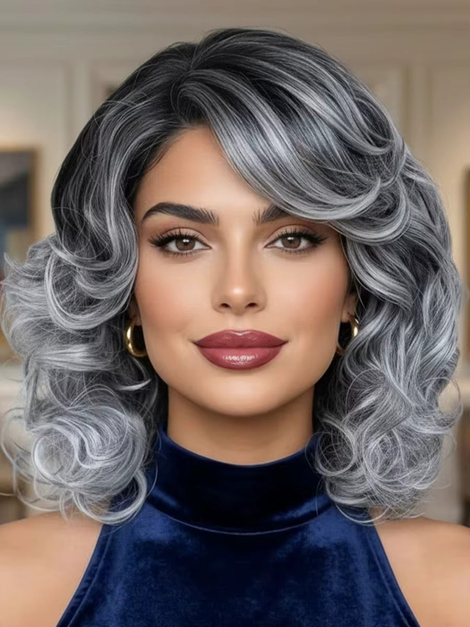 MAISI Perücke aus synthetischem Haar, Schwarz-Silbergrau, Damen - Bild 6