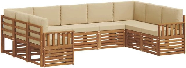 vidaXL Sofagarnitur 9-teilig aus Massivholz Akazie in Natur und Beige mit Sitz- und Rückenkissen im U-Shape Design - Bild 1