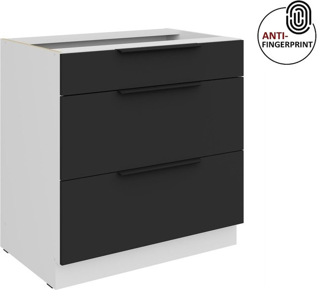 Küchenunterschrank ARIA in Schwarz matt mit Anti-Fingerprint-Beschichtung, Breite: 80 cm - Bild 1
