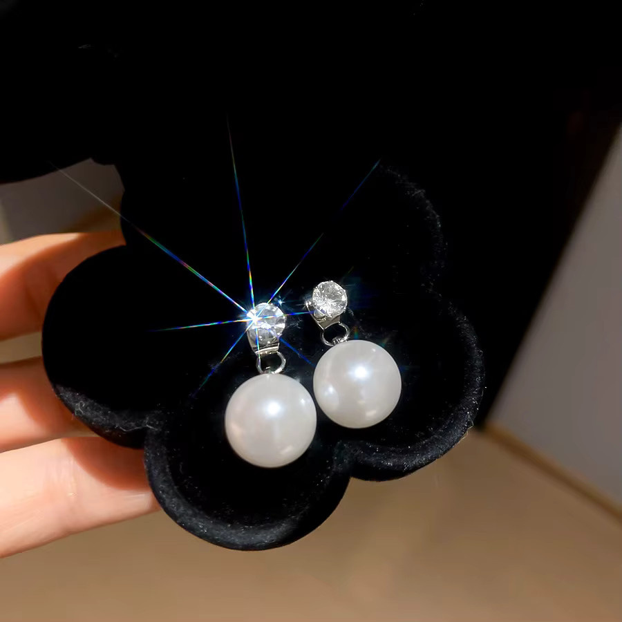 Tropfenohrringe Messing, Silber, Zirkonia, Perle, Damen - Bild 2