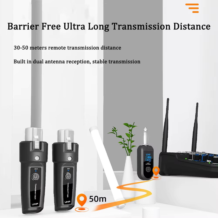 Kebidumei UHF Drahtloses Mikrofonsystem mit XLR Sender und Empfänger in Schwarz zur Konvertierung von dynamischen Mikrofonen, Gitarren und Audio-Mixern für PA-Systeme - Bild 4