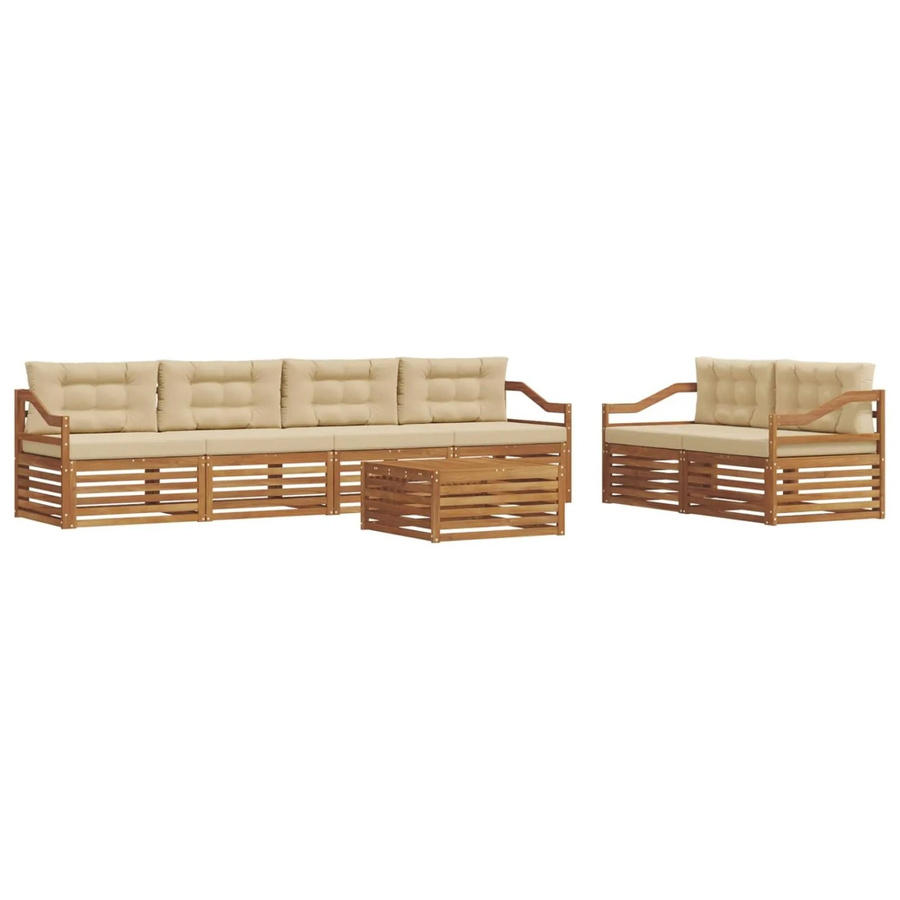 vidaXL Outdoor-Sofagarnitur 7-tlg. aus Akazienholz mit Kissen in Natur und Beige - Bild 2