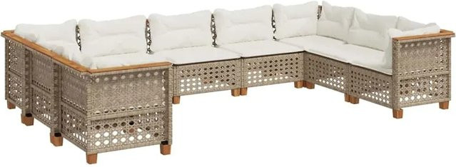 vidaXL 9-teilige Garten-Sofagarnitur in L-Form aus Poly-Rattan und Akazienholz in Beige mit Kissen - Bild 1