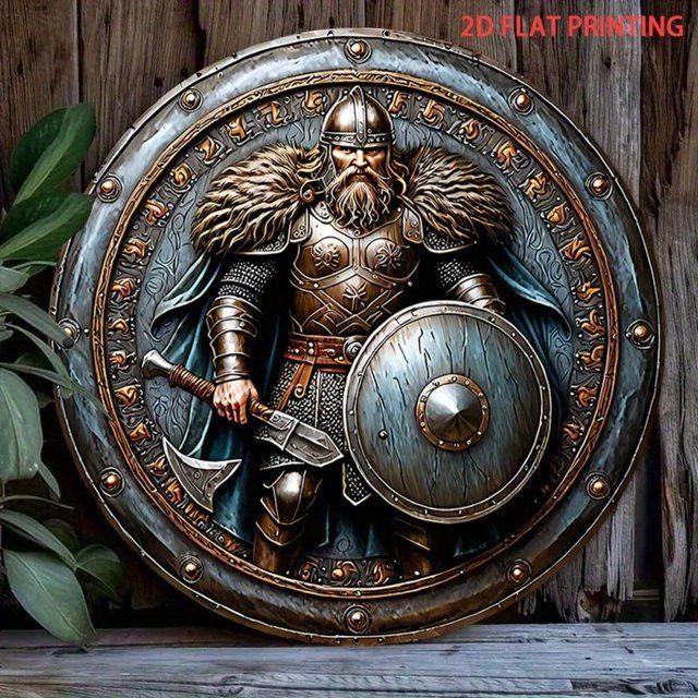 Wikinger-Krieger Wanddekoration aus Eisen von CIFBUY, mittelalterliche Metallkunst als Wandskulptur mit Kampfschild und Panzerplakette - Bild 1