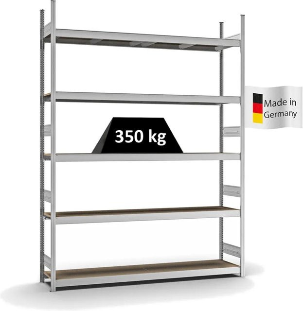 PROREGAL Weitspannregal Stecksystem T-Profil mit 5 Ebenen aus Spanplatten, verzinkt, Farbe: Silber, H x B x T: 300 x 225 x 40 cm - Bild 1