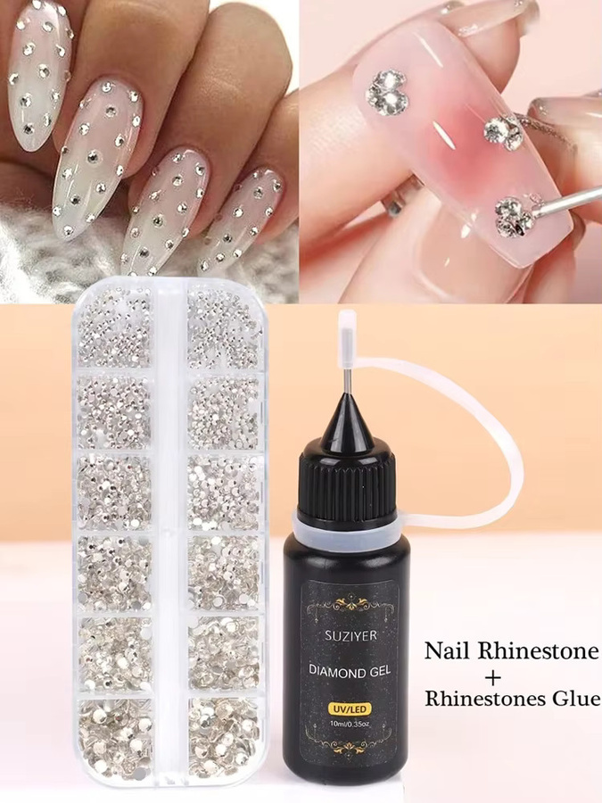 Sweet Trend Nagelkunst-Strass Set mit Nagelgel-Kleber 10ml, Kristall-Diamant-Edelsteine, Unisex - Bild 4