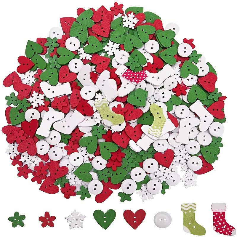 Bunte Holzknöpfe für Weihnachten zum Nähen und Basteln, Multicolor - Bild 2