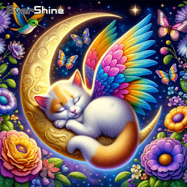 EverShine Diamantmalerei Katze mit Flügeln und Blumen als Mosaik-Bild in Multicolour, B/B/B: 20 x 20 x 20 cm - Bild 1