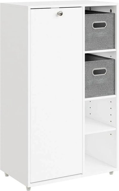 SoBuy Badezimmerschrank mit Wäschekorb und Regalfächern in Weiß, B/T/H: 50 x 30 x 85 cm - Bild 1