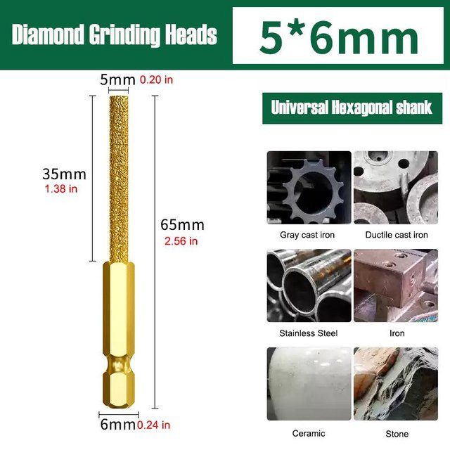 AXE SHAN Diamant Schleifkopf mit 6mm Universalschaft in Gold zum Schleifen, Polieren und Gravieren von Edelstahl, Keramik, Stein und Gusseisen - Bild 1
