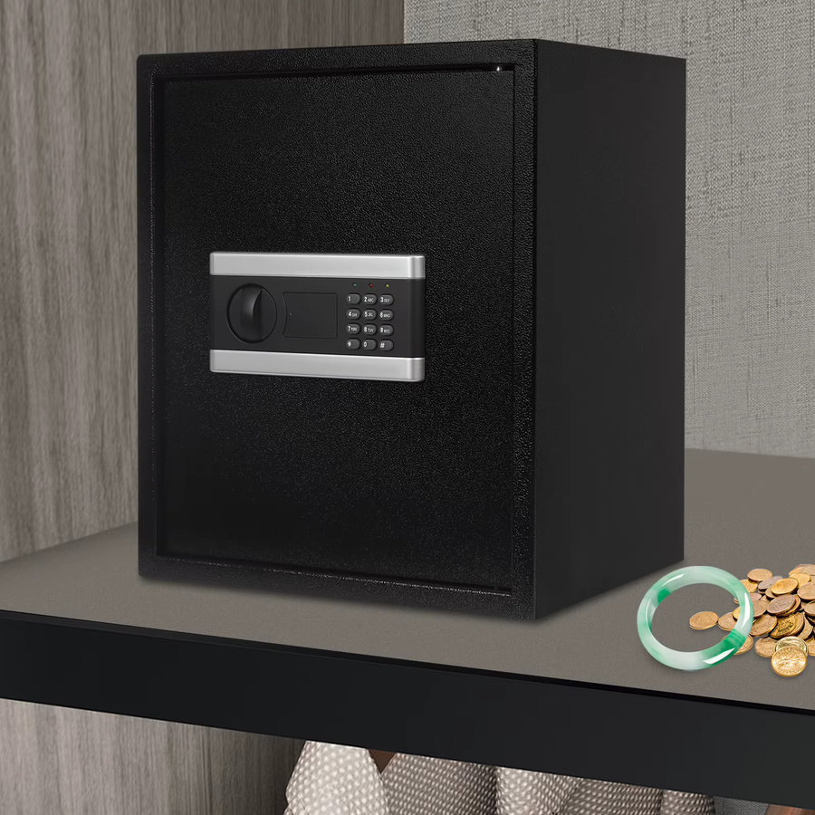 Elektronischer Safe aus Vollstahl mit Digitaltastatur und Notfallschlüssel, Schwarzer Tresorschrank mit Alarm, Wand- und Bodenmontage, B/T/H: 38 x 31 x 45 cm - Bild 2