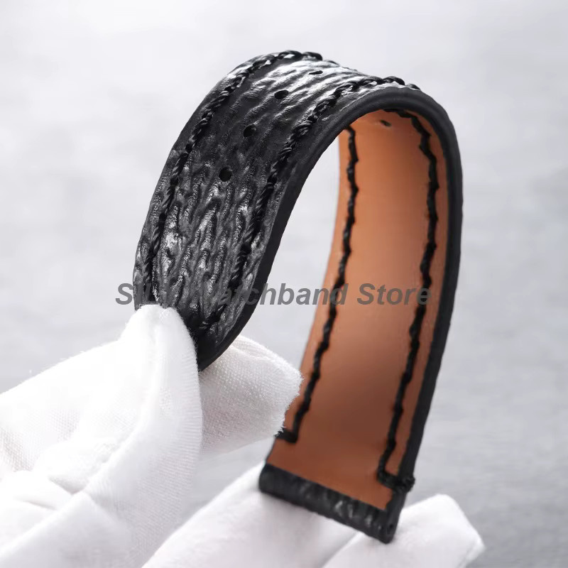 Uhrenarmband Rindsleder, Vintage, Schlangen- und Haifischhautmuster, Schwarz, Herren - Bild 2
