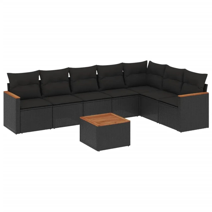 vidaXL 8-teilige Garten-Sofagarnitur mit Kissen aus Poly-Rattan und Akazienholz in Schwarz - Bild 2