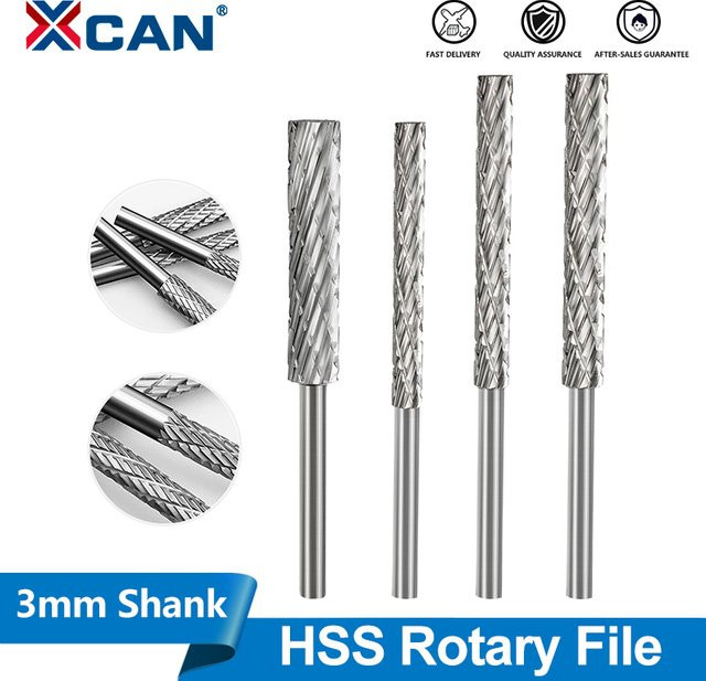 XCAN HSS Rotationsfeile Double Cut mit 3 mm Schaft in Silber für Holz, Metall und Kunststoff - Bild 1