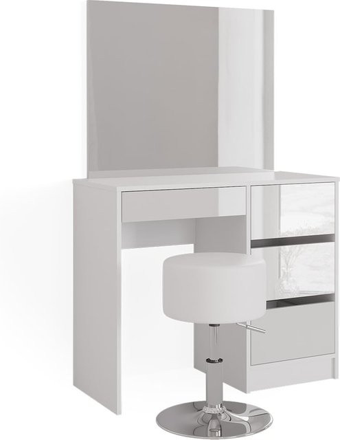 Vicco Schminktisch Sherry Weiß mit Hocker und Spiegel in Hochglanz-Optik, B: 90 cm, H: 75 cm, T: 40,13 cm - Bild 1