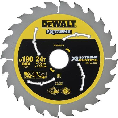 DeWalt Kreissägeblatt für Handkreissägen mit 24 Zähnen, Durchmesser: 190 mm, Bohrung: 30 mm, Carbide Tipped, Gelb - Bild 1