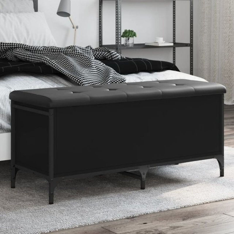 Vidaxl Sitzbank mit Stauraum in Schwarz aus Kunstleder und Metall, moderne Sitztruhe, B/T/H: 102 x 42 x 45 cm - Bild 1