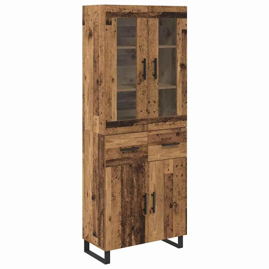 vidaXL Highboard und Sideboard Set aus Altholz und Glas in Braun, 2-teiliges Möbelset mit Schubladen und Glastüren für Wohnzimmer, Esszimmer oder Büro, B/T/H: 180 x 34 x 69,5 cm und 60 x 34 x 69,5 cm - Bild 2