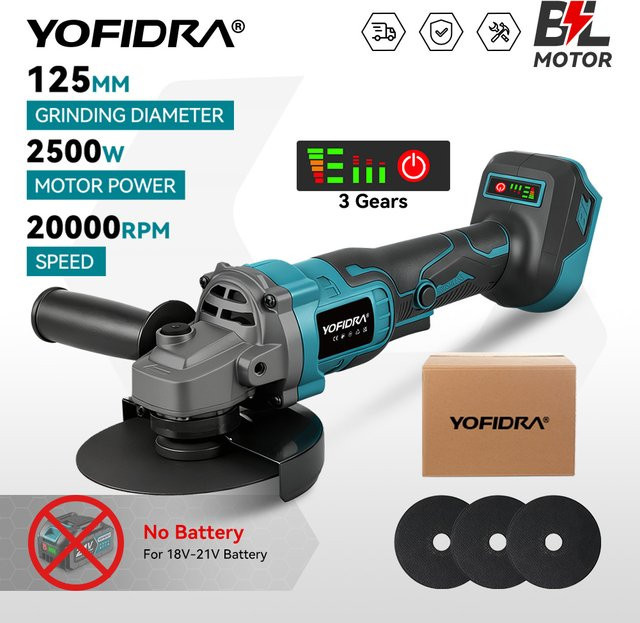 YOFIDRA Akku-Winkelschleifer Bürstenlos mit 20000 RPM und 125 mm Durchmesser, kompatibel mit Makita 18V LXT Akkus - Bild 1