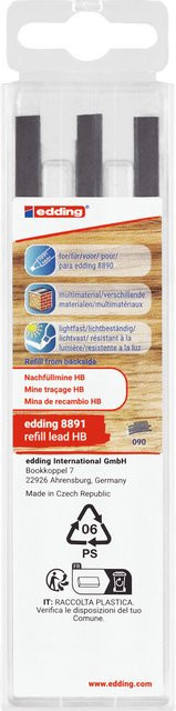 Edding 8891 Nachfüllmine für Zimmermannsbleistift, Härtegrad HB, Graphit, 6er-Set - Bild 1