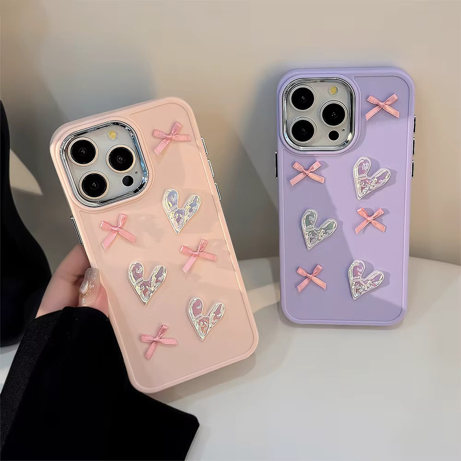 MUQGEW 3D Bogen Perlen Handyhülle mit Liebe-Überzug für iPhone 11 bis iPhone 16 Pro Max in Candy Farbe, stoßfeste Schutzhülle - Bild 3