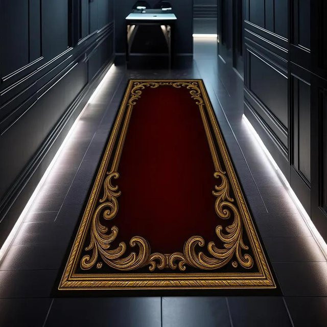 Lodestar Barock Läuferteppich in Rot und Gold, Ornament-Design, B/T: 40 x 120 cm - Bild 1
