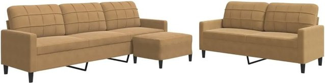 vidaXL 3-teilige Sofagarnitur in Braun aus Samt mit Kissen und Ottoman im modernen L-Shape Design - Bild 1