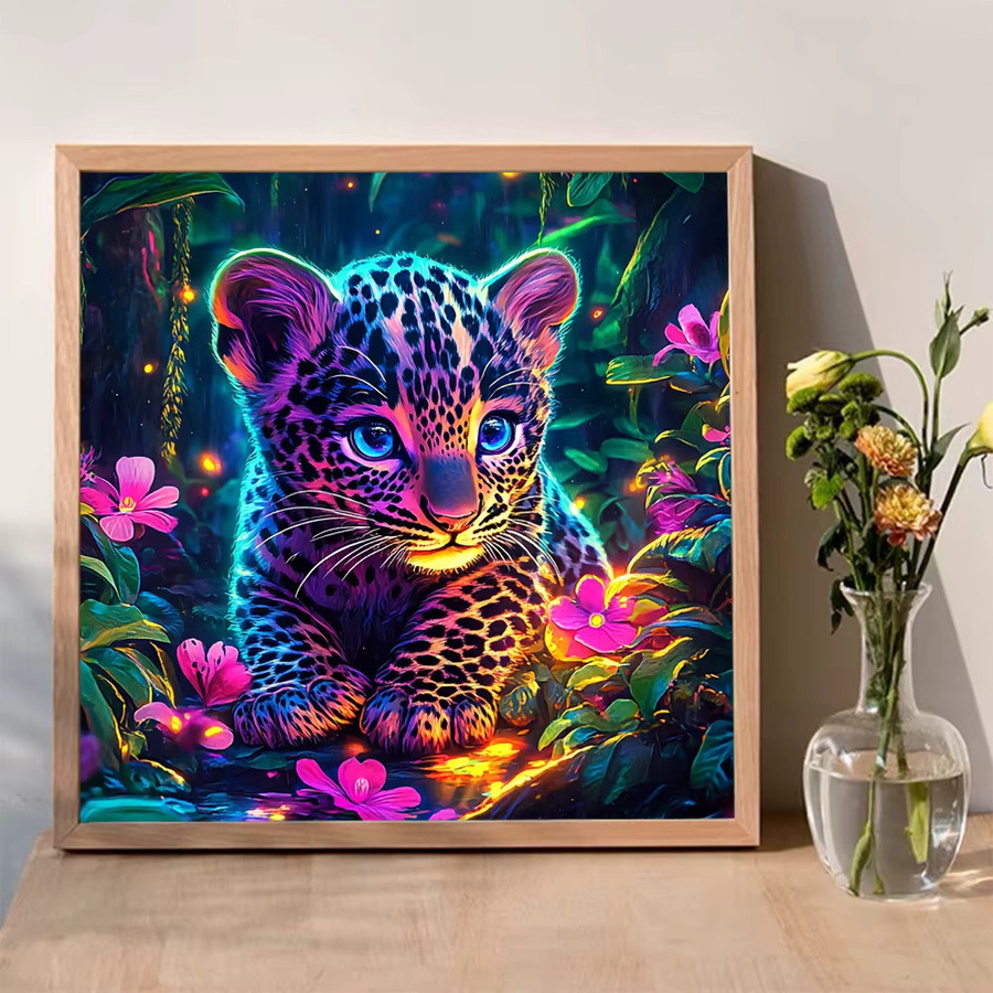 Evershine 4er Set DIY Diamond Painting Mosaik mit Leopard und Tiger Motiven, runde Acryl Steine, Mehrfarbig, B/H: 20 x 20 cm - Bild 3