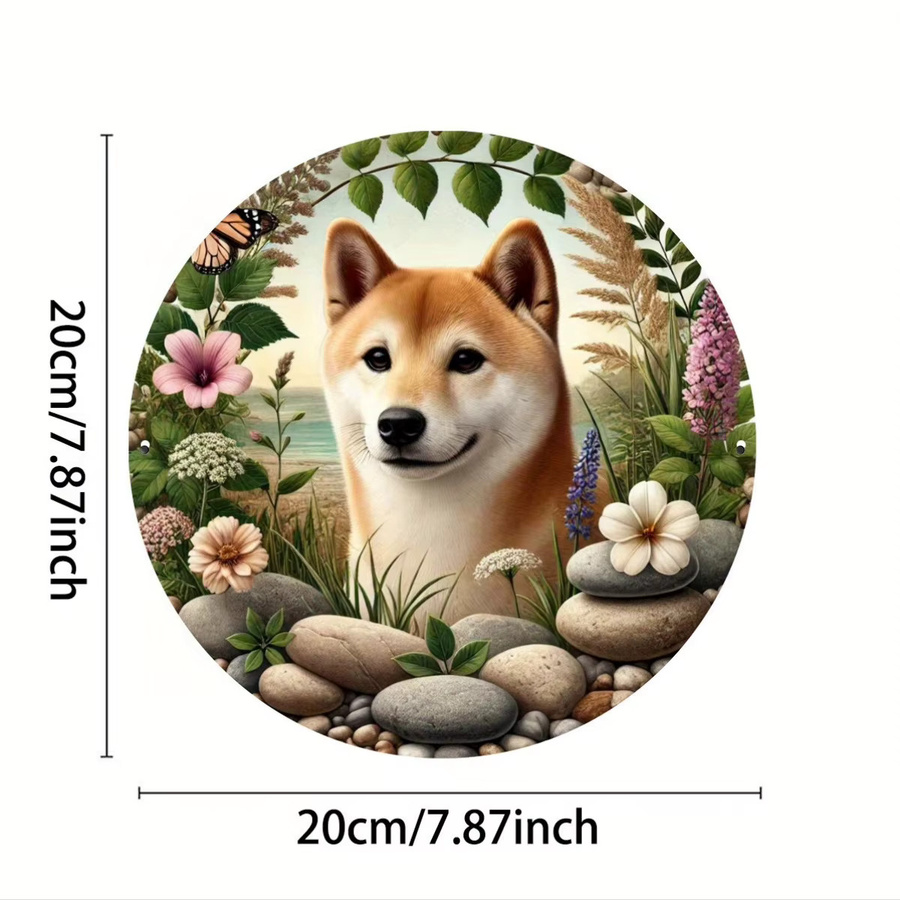 Potdemiel Shiba Inu Runde Metall-Wandkunst Dekorative Eisenschild Illustration Multicolour Durchmesser: 20 cm - Bild 2