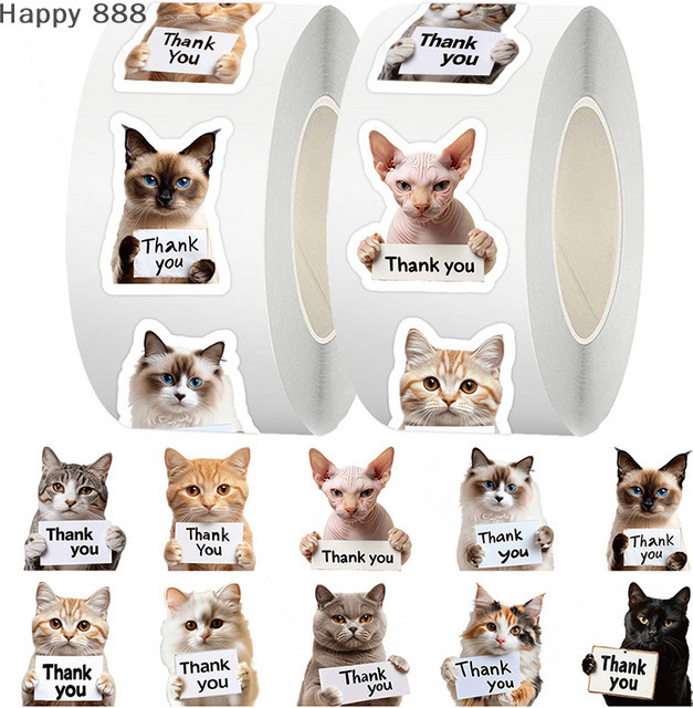500 Stück niedliche Welpen- und Katzen-Dankeschön-Aufkleber in Multicolour als Klebeetiketten für Verpackungen und Umschlagsiegel - Bild 1