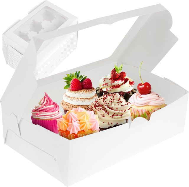 Kraftpapier Kuchenboxen für Dessert, Donuts, Cookies und Muffins, 15 Stück, Weiß - Bild 1