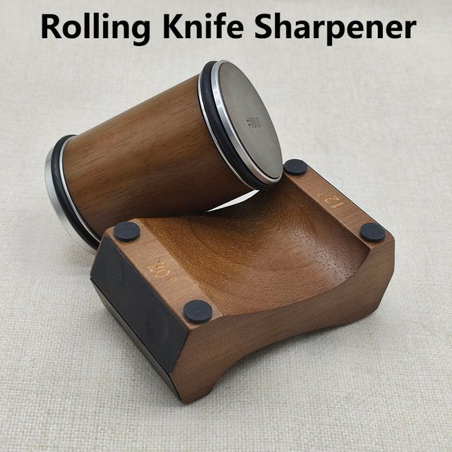 RSCHEF Professioneller Rollmesser-Schärfer mit Holzsockel und Diamant-Polierstein für 12, 15, 18 und 20 Grad Winkel in Braun - Bild 1