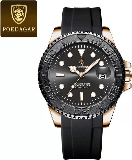 POEDAGAR Chronograph, Edelstahl, Quarz, Schwarz, Herren - Bild 1