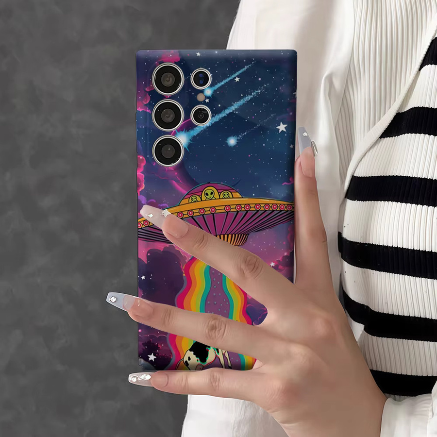 Stoßfeste Doppelschicht Handyhülle mit UFO-Abduktions-Kuh-Design für Samsung Galaxy S26 S25 Ultra S24 S23 Ultra Plus, Mehrfarbig - Bild 5