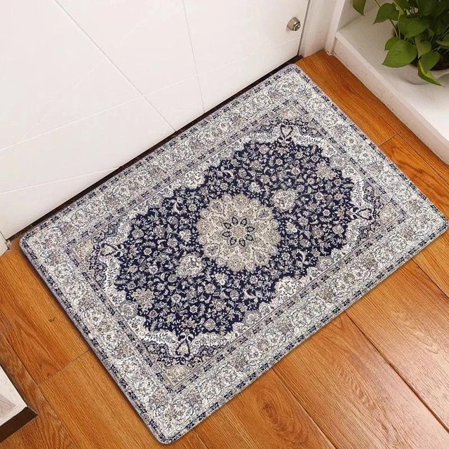 Lodestar Bohemianischer Retro-Teppich in Blau, maschinengefertigt, mit Anti-Rutsch-Funktion und Waschbarkeit, B/T: 60 x 40 cm - Bild 1