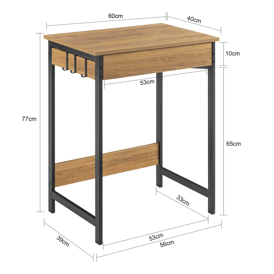 SoBuy Schreibtisch FWT43 in Natur mit einer Schublade und 2 Haken, B/T/H: 60 x 77 x 40 cm - Bild 2