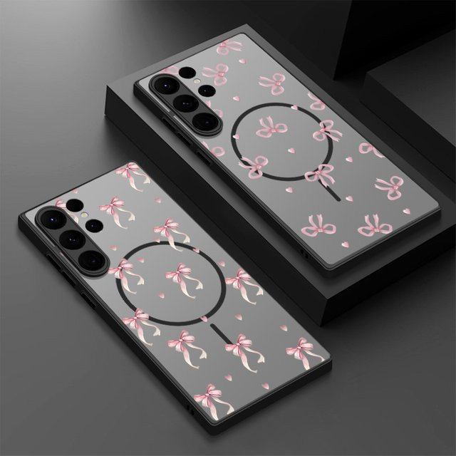 MOESOE Magnetische Handyhülle mit Rosa Schleifenmuster für Samsung Galaxy S26 S25 S24 S23 S22 Ultra und S25 FE, MagSafe kompatible matte Hartschale - Bild 1